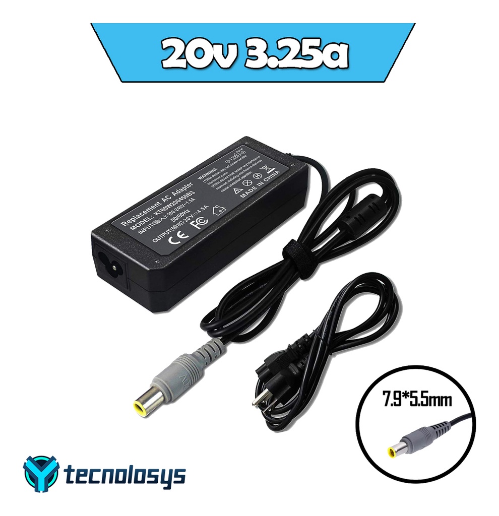 CARGADOR PORTATIL  LENOVO 20V 3.25 AMP AGUJA AMARILLA 7.9*5.5MM