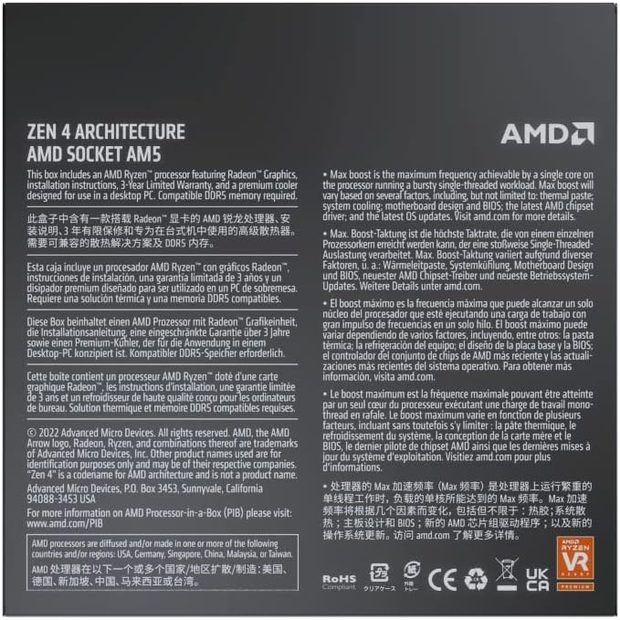 PROCESADOR AMD Procesador de escritorio desbloqueado Ryzen 5 7600 6 núcleos 12 hilos