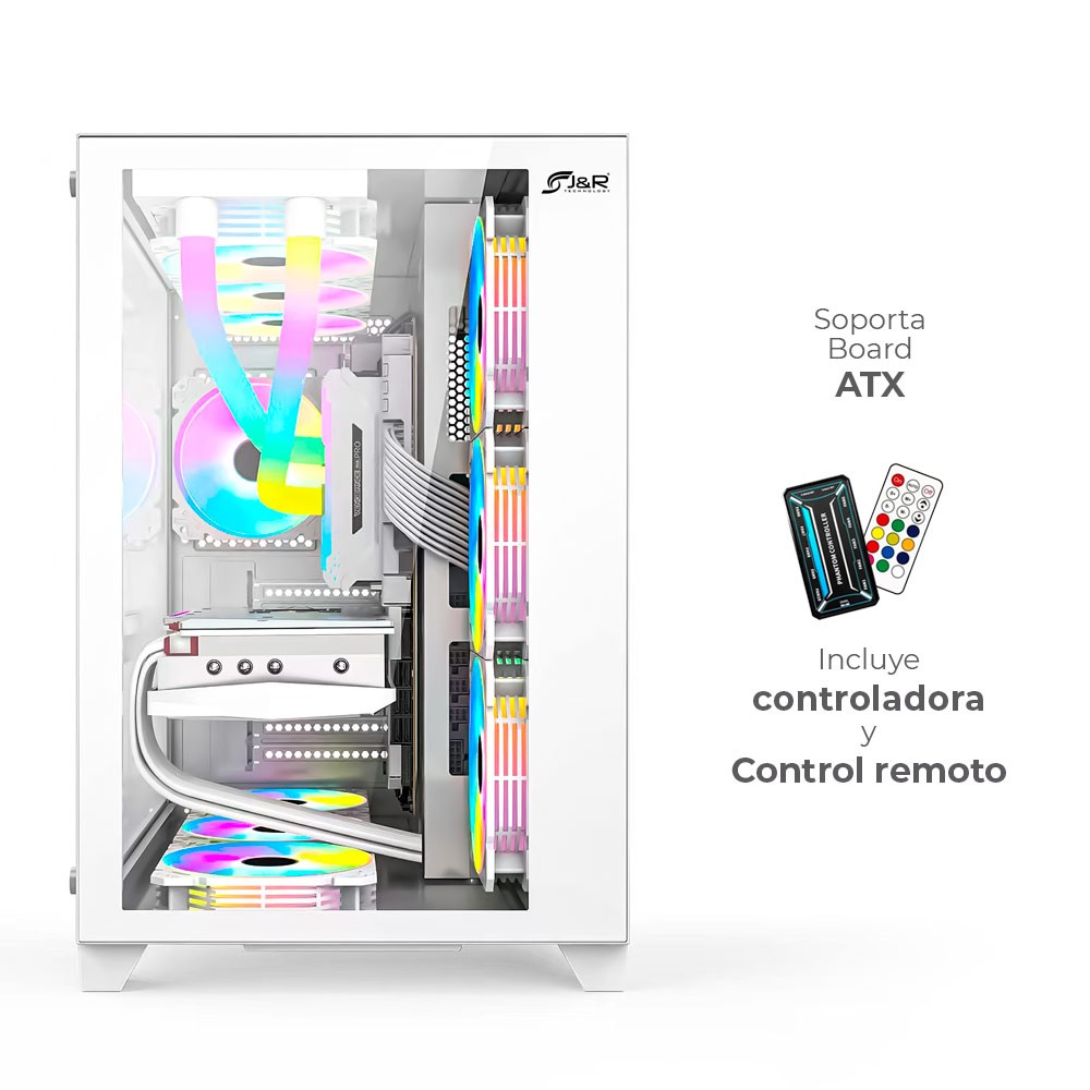 CHASIS GAMER AURORA JX119 BLANCO / 6 COOLERS ARGB
