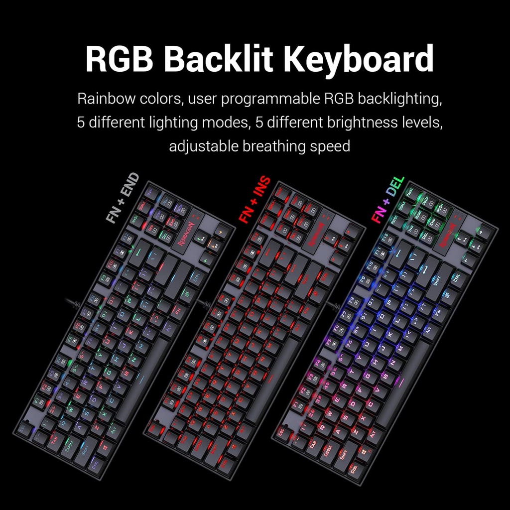 Teclado gamer Redragon Negro Kumara K552 inglés US RGB SWITCH BLUE