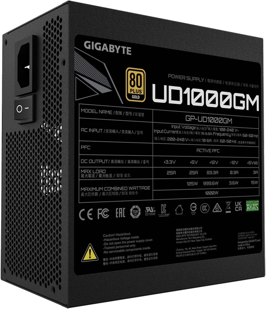 GIGABYTE GP-UD1000GM 1000W 80 Plus Gold Certified Fuente de alimentación totalmente modular