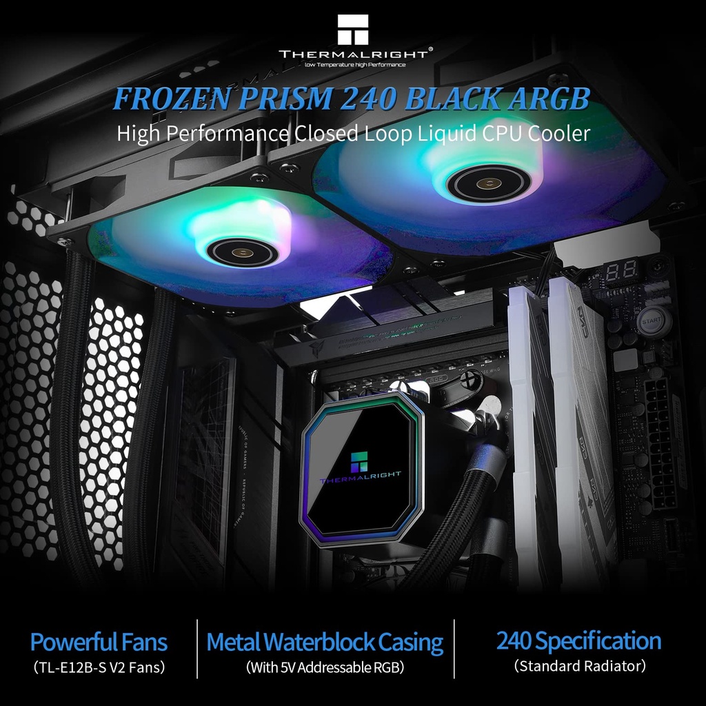 Thermalright Frozen Prism 240 Black ARGB Enfriador  para CPU con ventilador ARGB de 4.724 in LGA1700/1150/1151/1200/2011