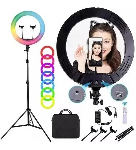 Aro De Luz 45 Cm Rgb Led Trípode Profesional Control Remoto Color de la estructura Negro