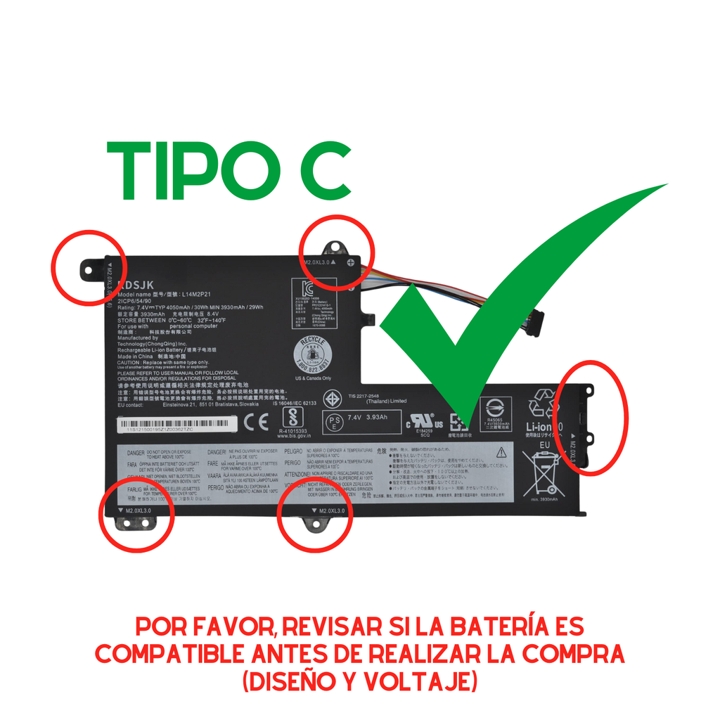 BATERIA LENOVO IDEAPAD 330S 330S-14IKB 320S-14IKB 330S-15ARR 330S-15AST 330S-15IKB VOLTAJE: 7.4 V y 7.6 V TIPO C