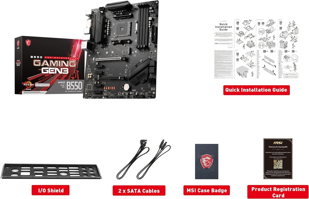 MSI Placa base para juegos B550 Gaming GEN3 (AMD AM4, DDR4, PCIe 3.0, SATA 6Gb/s, M.2, USB 3.2 Gen 1, HDMI, ATX, procesadores AMD Ryzen serie 5000/4000)