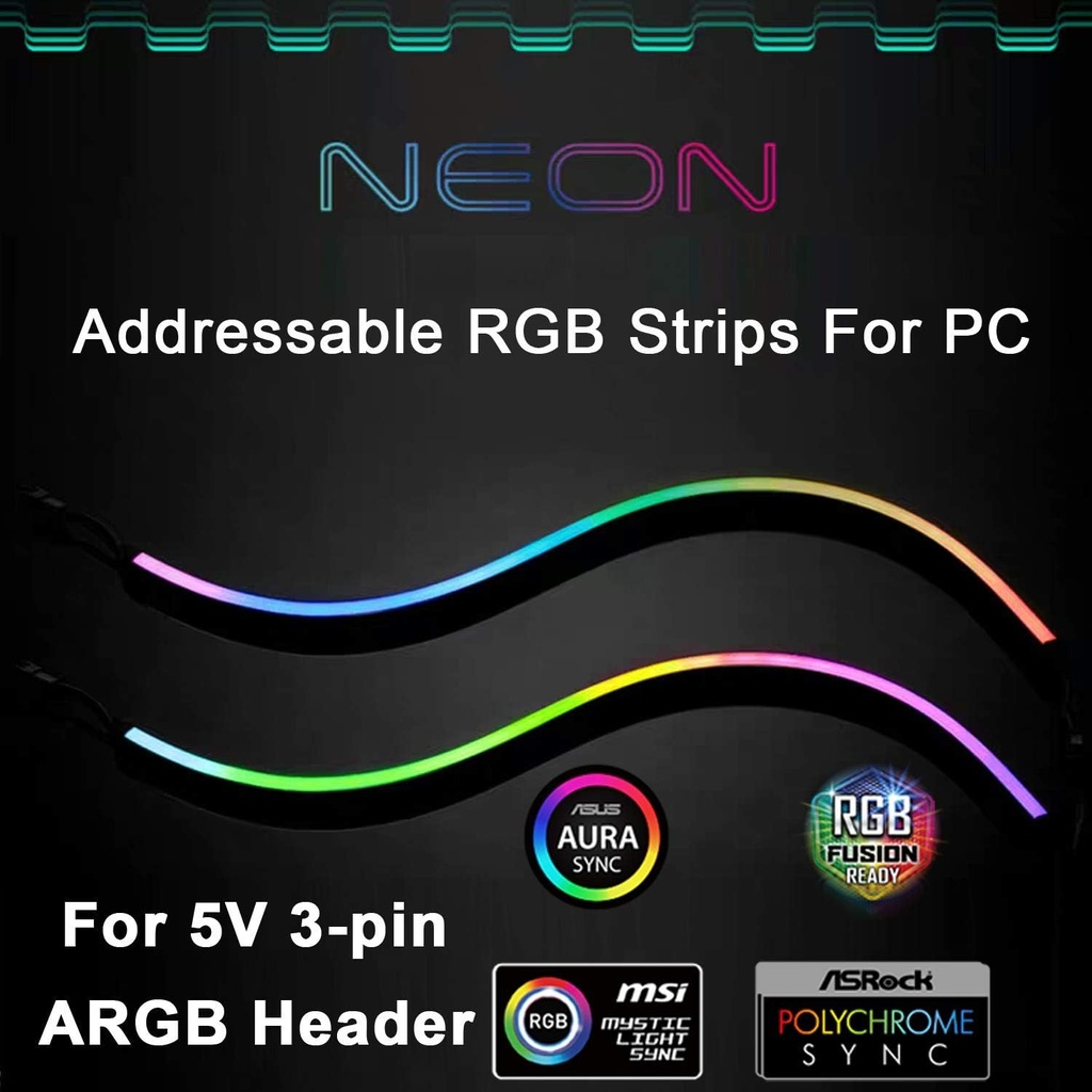 Tira LED RGB direccionable para PC, tira magnética ARGB de arco iris difusa de 2 x 15.7 pulgadas para Aura SYNC de 5 V, 3 pines, fusión Gigabyte RGB, sincronización de luz mística MSI