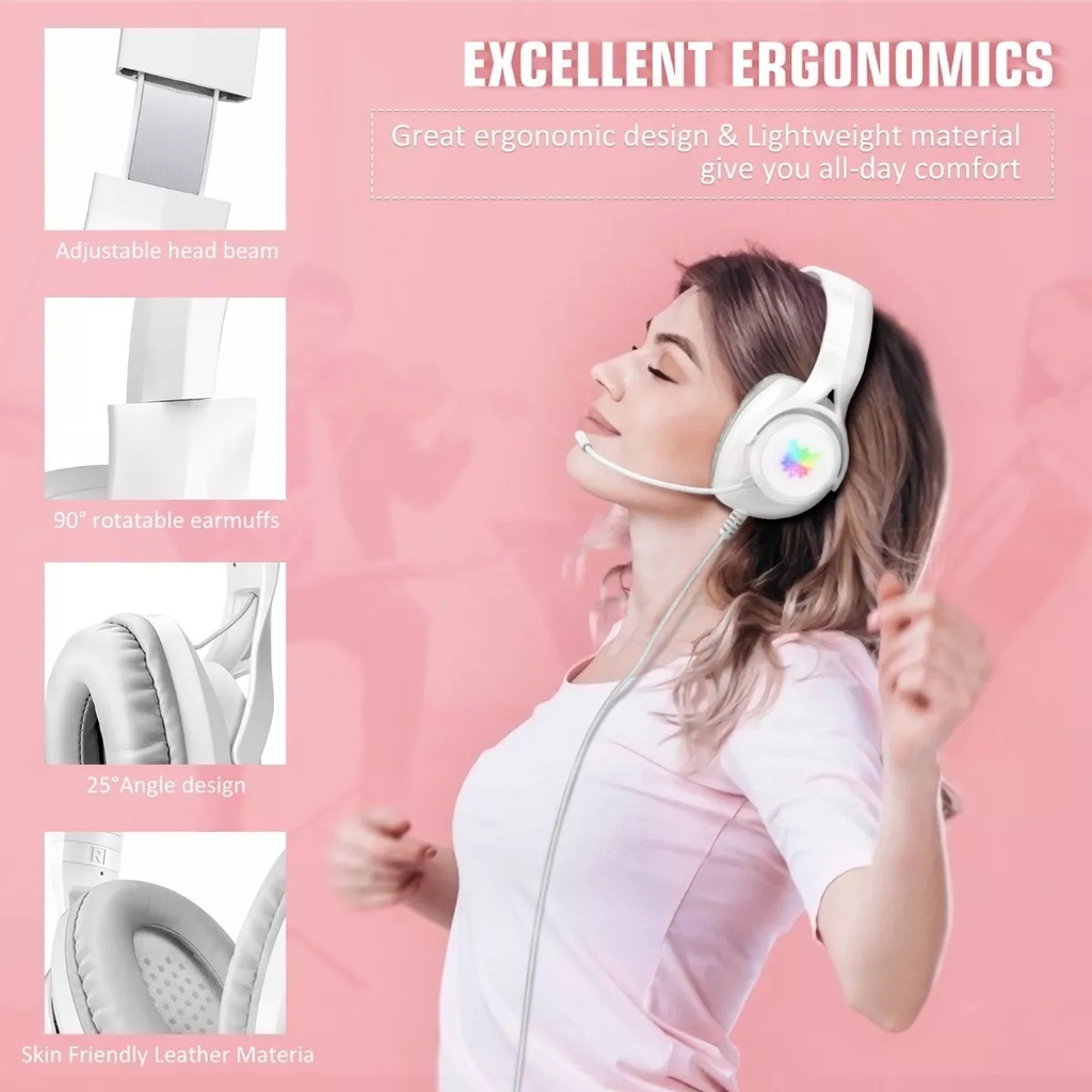 Audifonos Diadema Gamer Onikuma X16 Blancos Con Luz Rgb Led Color Blanc