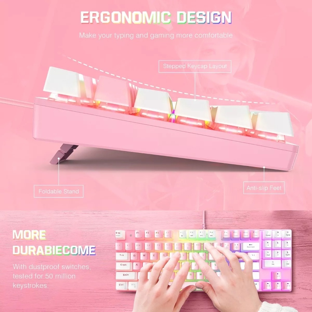 Combo Gamer Teclado y Mouse G26-CW905 Pink Mecánico Onikuma