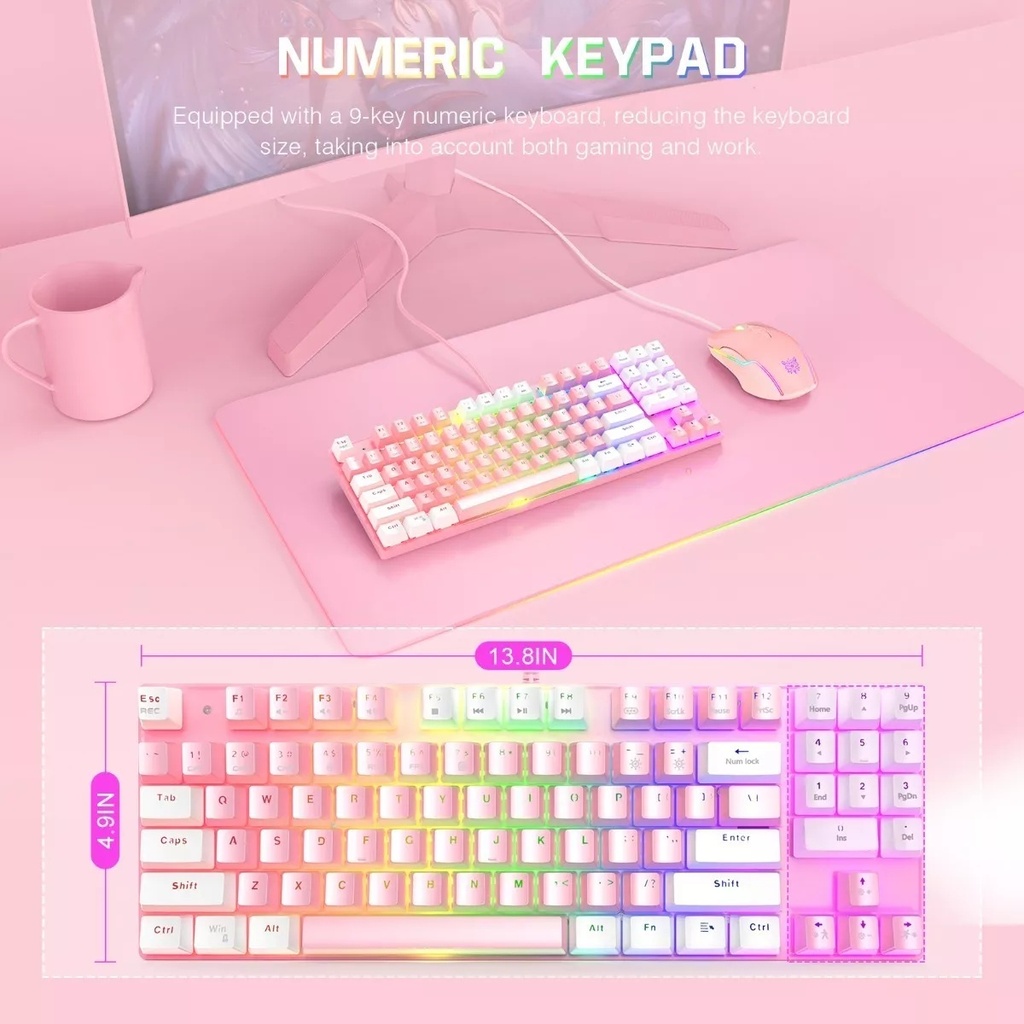 Combo Gamer Teclado y Mouse G26-CW905 Pink Mecánico Onikuma