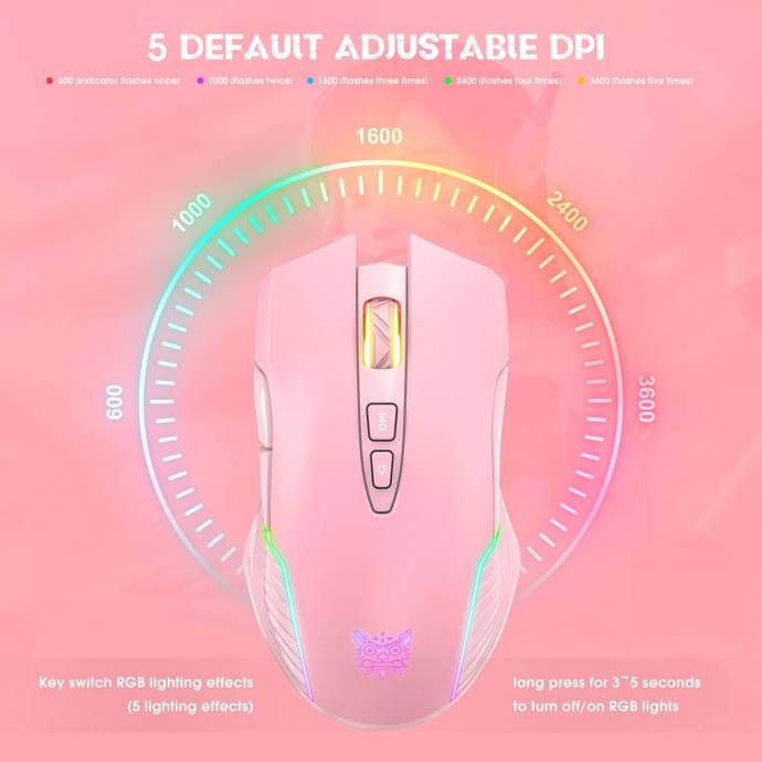 Mouse Gamer Inalambrico CW905 Rosa Pink Onikuma