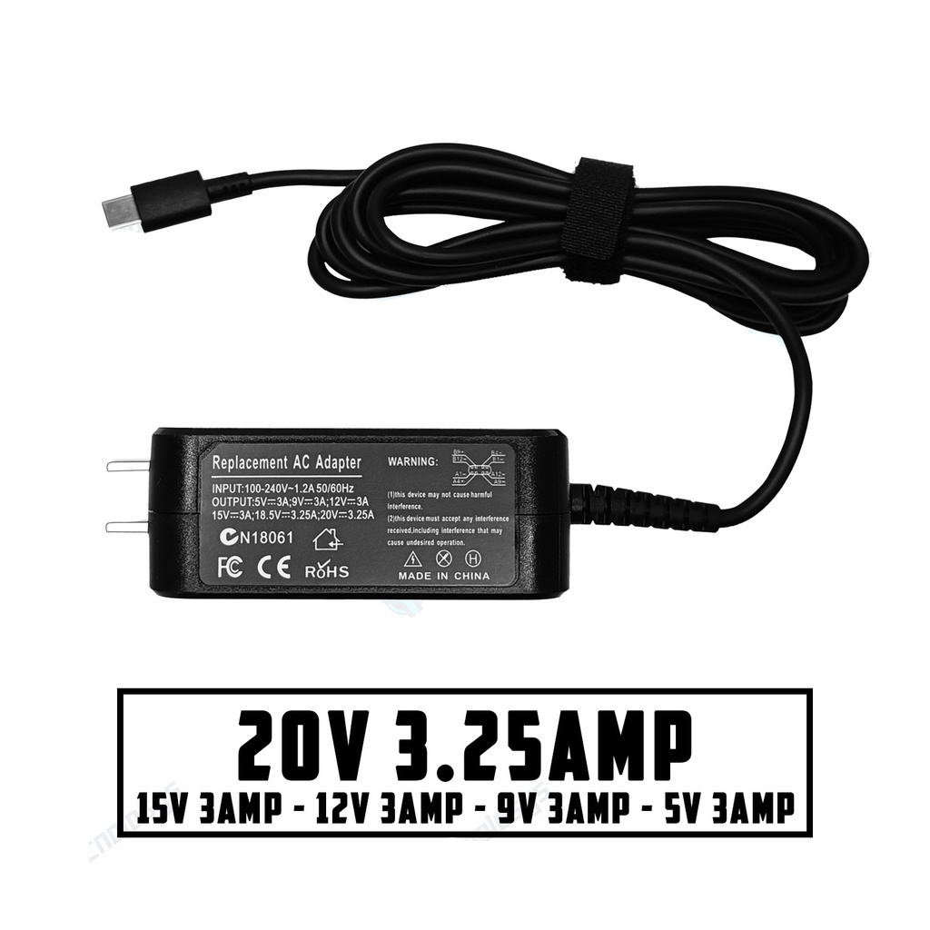 CARGADOR TIPO C 65W 20V 3.25AMP 15V 3AMP 12V 3AMP 9V 3AMP 5V 3AMP 3.2AMP