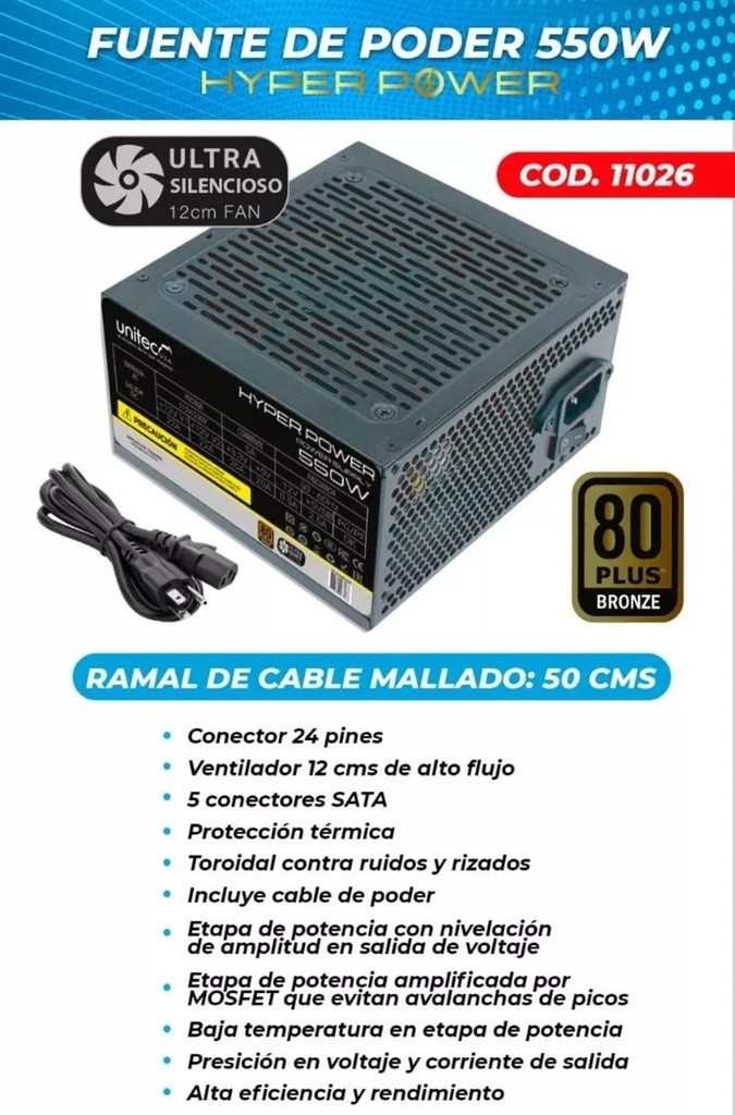 Unitec UF-550W fuente de poder para PC 550W