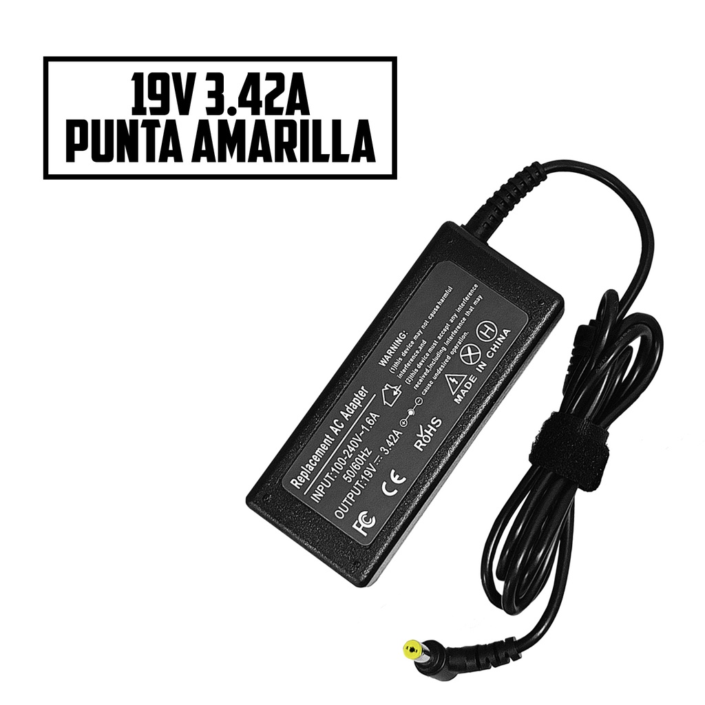 CARGADOR PORTATIL ACER 19V 3.42 AMP (COMPATIBLE 2.37AMP, 2.1AMP) 5.5*1.7MM HOMOLOGADO