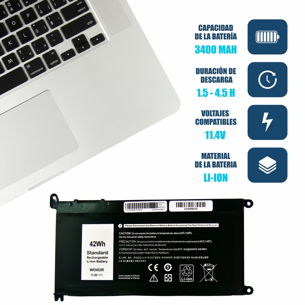 Batería DELL WDX0R T2JX4 p61f001 5565 5567 5568 5578 5378 5368 5379