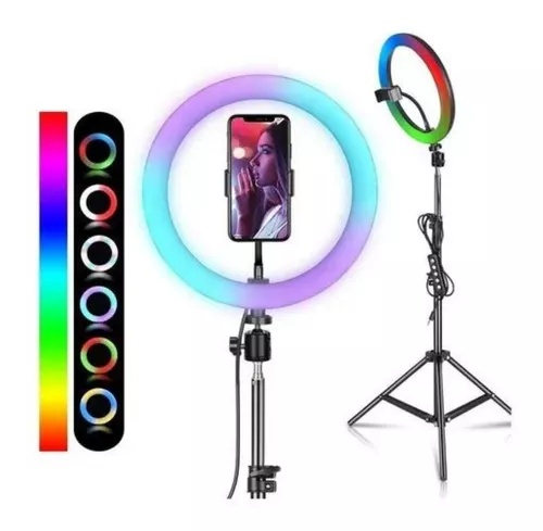 Aro De Luz Rgb Led Flash 33 Cm Fotografía Selfie + Trípode Color de la estructura Negro 5