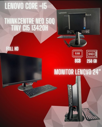 [NEO50Q] COMPUTADOR LENOVO THINKCENTRE NEO 50Q TINY I5 13420H 8 RAM SSD 256 / MONITOR 24 PULG FHD