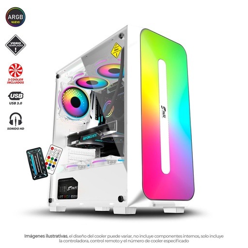 [JX118] CHASIS JYR JX118 GAMER BLANCO ZERO PRO 3 COOLERS ARGB