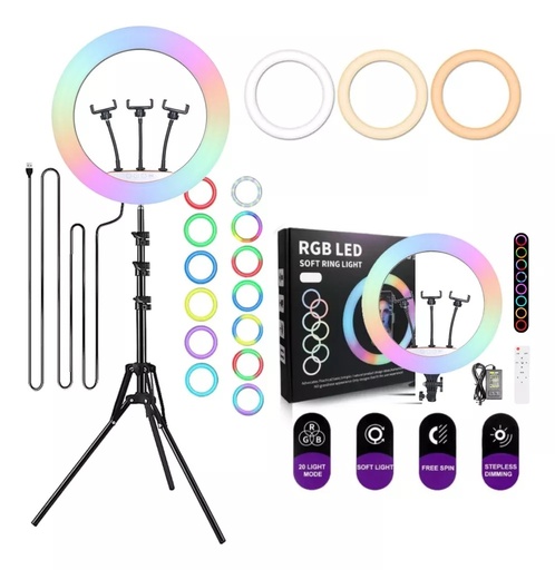 [ARO1] Aro De Luz 45 Cm Rgb Led Trípode Profesional con Control Remoto