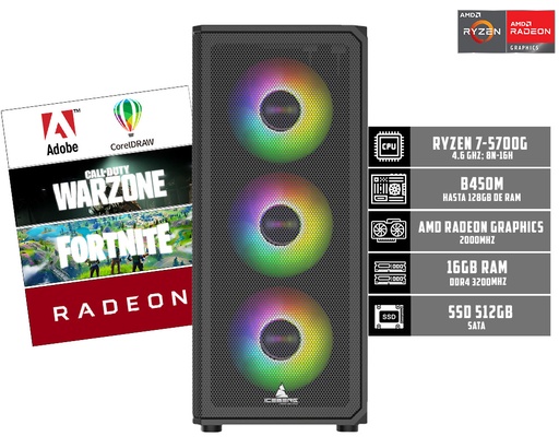 [ENS024] PC ICEBERG R7 5700G DDR4 16GB SSD 512GB