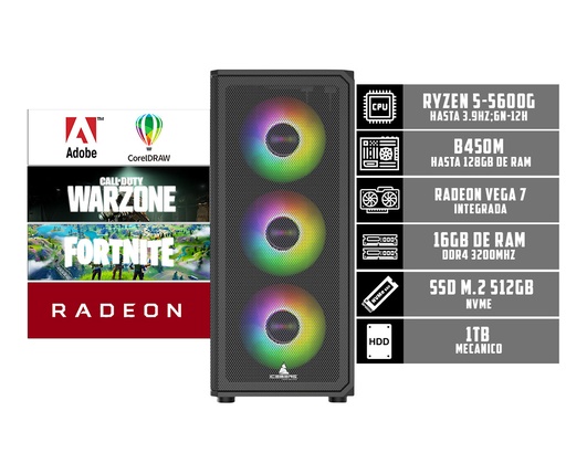 [ENS028] CPU GAMER ICEBERG R5-5600G 16GB RAM SSD M.2 Mvme 512gb 1tb HDD
