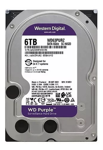 [A2648] DISCO DURO HDD 6TB WESTERN DIGITAL PURPLE SATA 6GB/S MODELO: WD63PURZ
